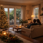 A quiet California family home during the holidays, with warm lights and subtle decorations reflecting peace of mind and thoughtful estate planning.