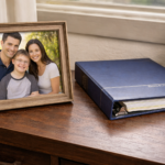 Special needs planning documents on a desk with family photo, representing future planning for a loved one