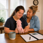 Mother and adult daughter with special needs reviewing planning documents as part of California special needs planning.